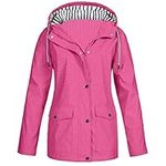 Women Breathable Lightweight Waterproof Jackets Solid Color Packable Rain Coat Hoody Windproof Hiking Outdoor Wear Plus Size Softshell Jacket Trench Coat for Women Uk