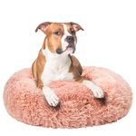 Fur & Bone Round Plush Donut Dog Bed, Dog Bed & Cat Bed | Fluffy Dog Bed, Self-Warming Dog Beds | Washable Dog Bed with Non-Slip & Waterproof Bottom Calming Dog Bed, Dog Donut Bed - (60cm, Pink)