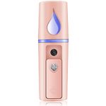 Nano Facial Mister Portable Mist Sprayer with Mirror Mini Cool Mist Spray for Skin Care & Facial Body Moisturized & Eyelash Extensions, USB Rechargeable (Pink)