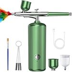 Airbrush Kit with Compressor, 48PSI Cordless Non-Clogging High-Pressure Air Brush Gun with 0.3mm Nozzle and Cleaning Brush Set for Graffiti Painting, Nail Art, Makeup, Cake Decor (Green)