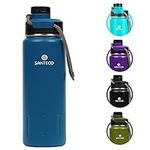 SANTECO Insulated Water Bottles 24 oz, Stainless Steel Bottle with Lanyard & Wide Mouth Spout Lid, Leak Proof, Double Wall Vacuum Water Bottle, Keep Drinks Hot & Cold for Hiking Camping - Blue