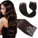 20'' Double Weft Clip in Hair Extensions Real Human Hair Full Head 8 Pieces 100g Silky Straight -100% Real Remy Human Hair Lace Weft Clip in Human Hair Extensions (20 Inch 100g, 2 Dark Brown)