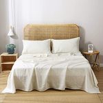 Victory Symbol 100% French Natural Linen Bedding Ultra Soft Stone Washed 4 Piecces Sheets Set(Creamy-White,Queen)