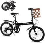 LayBurst Foldable Bike for Adults,20 Inch Commuter Bike with Detachable Basket,7-Speed,Streamlined Design,Folding Bicycle for Commuting,Fitness and Vacation. (Black)