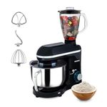 AGARO Imperial Stand Mixer,1400W with 6L SS Bowl, 1.5L Blending Jar,10 Speed With Pulse Function, 100% Copper Motor, Includes Blending Jar, Whisker, Beater, Dough Hook, Egg White Separator, Black