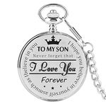 CokinkiDs Engraved Quartz Pocket Watch Roman Numbers Display Chain Personalised Pocket Watch to My Son Fob Watch Xmas Gift