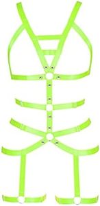 PETMHS Women's Full Body Sleeveless Bra Punk Goth Harness Full Body Strap Suspender Belt Stockings Lingerie Elastic Suspender Belt Straps, Bright Green, A