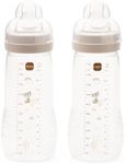 MAM Easy Active Bottles | 2 Pack (2 x 330ml) | Fast Flow MAM Teats Size 3 | Baby Accessories | Linen (Various Designs)