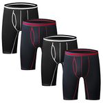 Nuofengkudu Mens Long Leg Boxers Shorts Anti Chafing Stretch Cotton Underpants Longer Legged Trunks Briefs with Fly Pouch Waistband Breathable Soft Sports Underwear 4 Pack 2 Black 2 Blue L