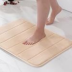 MIULEE Memory Foam Bath Mats Non Slip Bathroom Mat Bath Rug Shower Mat Coral Fleece Softness Highly Absorbent Washable Bathroom Rug Bath Mats for Bathroom Kitchen Entrance 40x60 cm Light Tan