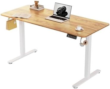 ERGOMAKER Electric Standing Desk 140x60cm, Height Adjustable Standing Desk with Splice Board, Stand Up Desk with Backpack Hook and Memory Smart Handset(White Frame + Light Rustic Brown Desktop)