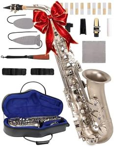 AKLOT Handcrafted E-Flat Alto Saxophone: Matte Silver Brass Body with Warm, Rich Tone, Secure Air Seal, Smooth 23-Key System, Includes Reeds, Premium Leather Case and Saxophone Cleaning Kit (CH-FM)