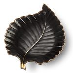 Ceramic Jewelry Trays Trinket Dish Ring Dish Ceramic Candy Plate Snack Plate Leaf Shaped Dish (Black, Medium)