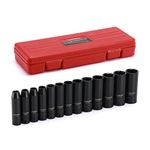 CASOMAN 3/8-Inch Drive Impact Socket Set, 6-Point, Metric, Deep, CR-V, 7mm to 19mm, 13 Piece Set