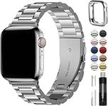 Fullmosa Compatible for Apple Watch Band 45mm 44mm 42mm 41mm 40mm 38mm, Stainless Steel iWatch Band with Case for Apple Watch Series 9 8 7 6 5 4 3 2 1 & iWatch SE and SE 2, 45mm 44mm 42mm Silver