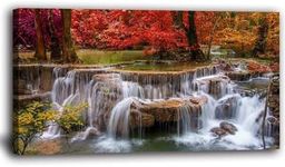 Yxbhhym Landscape Canvas Wall Art Waterfall Painting -Trees Forest Picture Prints-Fall Scenery Artwork Picture for Living Room Bedroom Home Office Wall Decor Framed -20x40inches