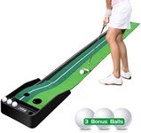 Asgens Golf Putting Green, Indoor/Outdoor Golf Auto Return Putting Mat, Dual-Track ProEdge Indoor Putting Trainer - Extra Long 9.8 Feet Mat, 2 Holes / 2 Sizes, Gravity Ball Return, 3 Bonus Balls