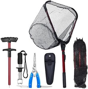 Bombrooster Fishing Tool Kit with Landing Net, Pliers, Hook Remover, and Fish Gripper for Anglers, Perfect for Kayak Fishing Freshwater Saltwater