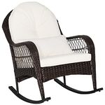 COSTWAY Garden Rattan Rocking Chair, Wicker Rocking Armchair Relax Rocker Lounge Chair with Lumbar Pillow & Cushion, Outdoor Furniture Patio Rocking Seat for Porch Lawn Deck (Cream White, 99x72x90cm)