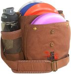 Disc Living Disc Golf Bag | Frisbee Golf Bag | Lightweight Fits Up to 10 Discs | Belt Strap | | Adjustable Shoulder Strap Padding | Double Front Button Design | Durable Canvas (Brown)