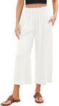 GRAPENT White Trousers Wide Leg White Pants for Women White Linen Pants Women Summer White Capri Pants Summer Clothes Plus Size Capris for Women Color Off White Size 3XL 3X-Large Size 24 Size 26