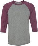 Bella + Canvas Unisex 3/4-Sleeve Baseball T-Shirt (3200)- GRY/MAROON TRBLN,XL