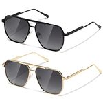 MASDUN Retro Oversized Square Polarized Sunglasses for Women Men Vintage Shades UV400 Classic Metal Sun Glasses, Black Frame Gradient Gray/Gold Frame Gradient Gray, One size fit all