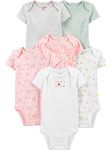 Simple Joys by Carter's baby-girls 6-pack Short-sleeve Bodysuit, Multicolor/Cat/Dots/Floral, 0-3 Months