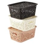 Cutting EDGE Turkish Shelf Baskets for Storage with Lid for Fruit Vegetable Bathroom Stationary Toys Home Rectangular Basket (Combo - Brown, Beige, White, Small, Dimension:- 23.5X13.5X10.1 cm)