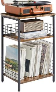 YMYNY 3 Tier End Table, Record Player Stand with Storage, Industrial Tall Side Table, Small Bookshelf, Bookcase, Display Rack, Telephone Table for Living Room Bedroom 40×29×62.5CM Rustic Brown HST009H
