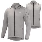 Dooy Men's Cycling Jacket Removable High Visibility Biking Windbreaker(Gray,2XL)