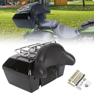 ECOTRIC Universal Motorcycle Tour Pack w/Top Rack & Backrest Compatible with Harley Honda Yamaha Suzuki Cruiser Black Plastic w/Lock