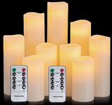 Hausware Flameless Candles Battery Operated Candles H 4" 5" 6" 7" 8" 9" Real Wax Pillar Flickering Candles LED Flameless Candles with Remote and Timer Control Set of 9 (Ivory Color)