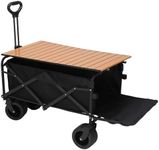 Jsasezr Collapsible Folding Wagon with Board Desktop,10CM Wide Big Wheels with Brakes,Portable Large Wagon Cart,Bearing Capacity 175kg Beach Wagon,Outdoor Stroller Wagon-Black