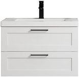 Flairwood Decor Bathroom Vanity Cosmo 30 Inches Cosmo White - Includes Wall Mounted Cabinet with 2 Large Drawers and White Countertop with Integrated Sink - Assembled Vanity