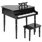 Costzon Classical Kids Piano, 30 Keys Wood Toy Grand Piano with Music Stand and Bench, Mini Musical Toy for Child, Ideal for Children's Room, Toy Room, Best Gifts (Straight Leg, Black)