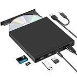 ROOFULL External CD DVD Drive USB 3.0 Type-C Portable DVD & CD ROM +/-RW Disc Player Burner Writer Adapter with USB Hub and SD Card Reader for Laptop Desktop PC Mac Windows 11/10/8/7 Linux Computer