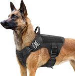 rabbitgoo Dog Harness Large Dog, Tactical No Pull Dog Vest Harnes with Metal Buckles MOLLE Panel, Breathable Service Pet Vest with Handle, Military Matierial Harness for Training Walking, M, Black