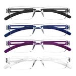 Kerecsen 4 Pack Reading Glasses for Men Women Anti Blue Light Blocking Rimless Computer Readers Lightweight TR90 Glasses (4 Pack Mix Color, 4.00, multiplier_x)