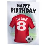 PERSONALISED Red Shirt Football Birthday Card - Any Name & Age/Number