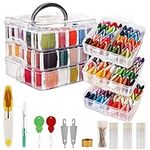 Handi Stitch Embroidery Floss Set - (187 Pack) - Cross Stitch Tool Kit with 3 Tier Transparent Storage Box - 150 Colour Skeins - Threads on Paper Bobbins for Friendship Bracelets & Crafts