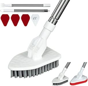 Shower Bathtub Tub & Tile Scrubber Cleaning Brush with Long Handle 46'' - 2 in 1 Scrub Brush Extendable Floor Brush with 3 Sponge & 1 Stiff Bristles Brush for Bathroom Toilet Kitchen Wall (White)