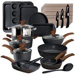 Kitchen Academy Bakeware and Cookware Set - 30 Piece Induction Hob Pans and Pots Set Non Stick, Black Granite Cooking Saucepan Set PFOA & PFOS Free