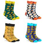 DYNAMOCKS Men's and Women's Combed Cotton Crew Length Socks (Pack of 4) (Pizza + Burgers + Sunny Side Up + Cutting Chai, Multicolour, Free Size)