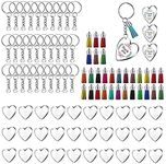 90Pcs Acrylic Discs Clear Heart Keychain Blanks Charms and Colourful Tassel Key Rings for DIY Crafts Jewelry Making