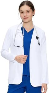White Lab Coat for Women with 4 Pockets – Button Front Long Sleeve Consultation Coat, Soft Stretch Fabric, White, 4XL