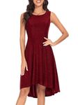 Bbonlinedress Women Summer Sleeveless Glitter Swing Dresses Cocktail Party Prom Formal Midi Dress, Burgundy, Medium