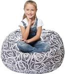 5 STARS UNITED Kids Bean Bag - COVER ONLY - Stuffed Animal Storage - Beanbag Chairs for Kids - 90+ Teddy Plush Toys Holder and Organiser for Boys and Girls - 100% Cotton Canvas - Grey Roses