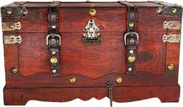 BRYNNBERG | Pirate Treasure Chest Storage Box - Durable Wood & Metal Construction - Unique, Handmade Vintage Design With A Front Lock - Striking Decorative Element | Best Gift | New York 40x19x22cm