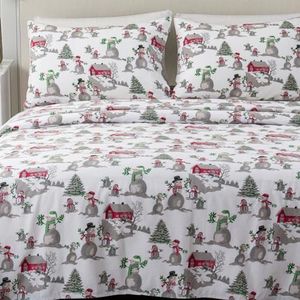 Great Bay Home Christmas Flannel Sheet Set Queen Size - 100% Turkish Cotton, Double-Brushed, Winter Bed Sheets - Ultra-Soft, Cozy, 4-Piece Christmas Bedding Set (Winter Wonderland)